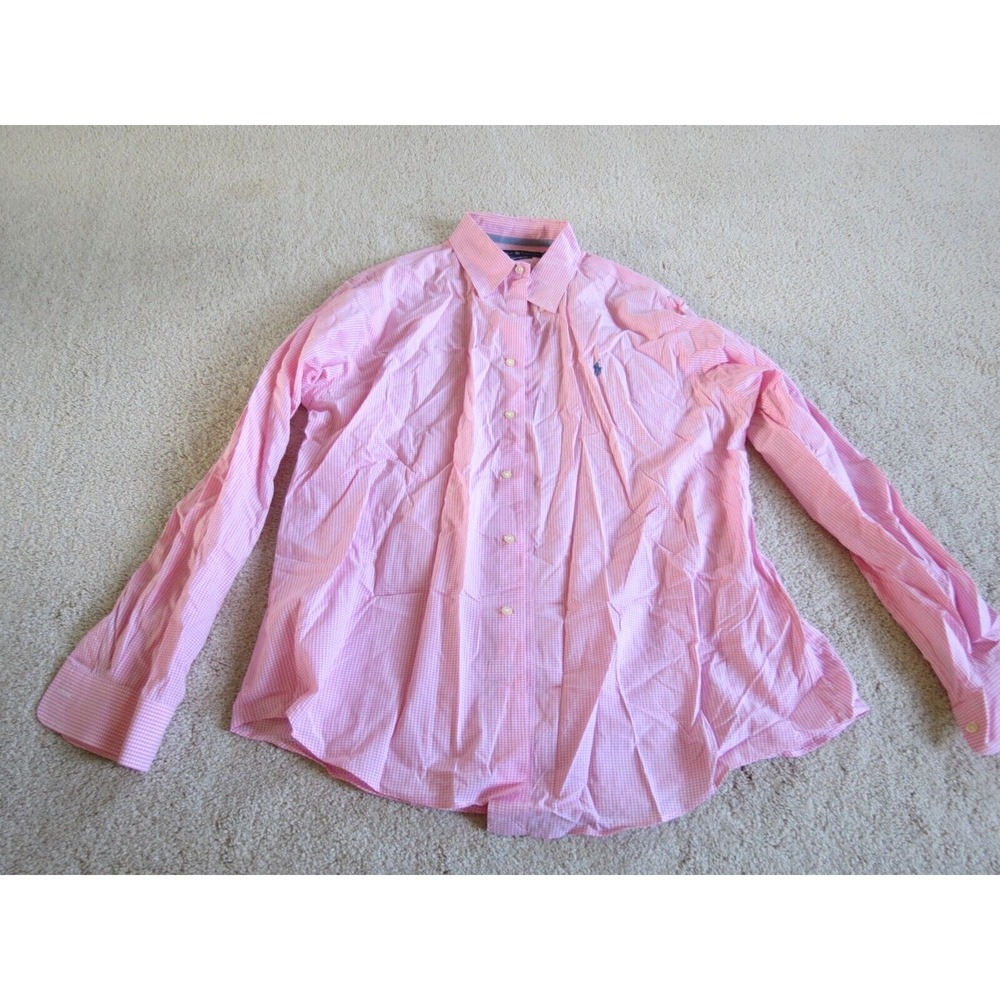 Ralph Lauren Shirt Mens XL Pink White Checkered Button Slim Fit Casual Preppy